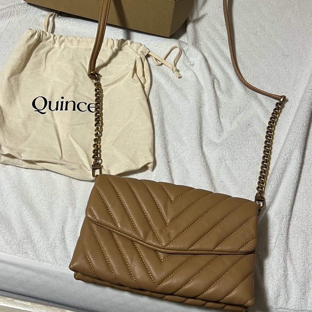 Quince Tan Chevron Crossbody Bag with Chain Strap